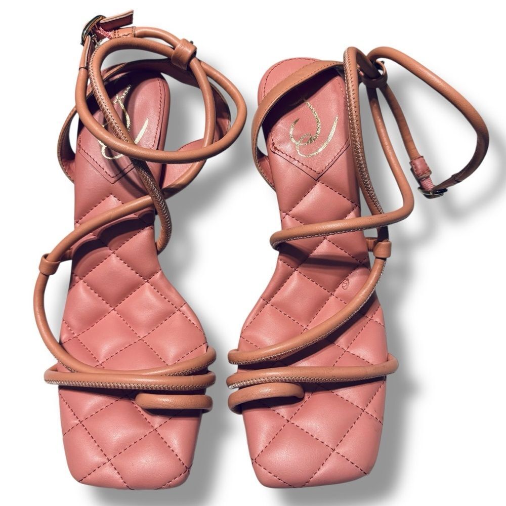 Sam Edelman Maven Sandals 9 Leather Square Toe Minimal Bridal Event Heels